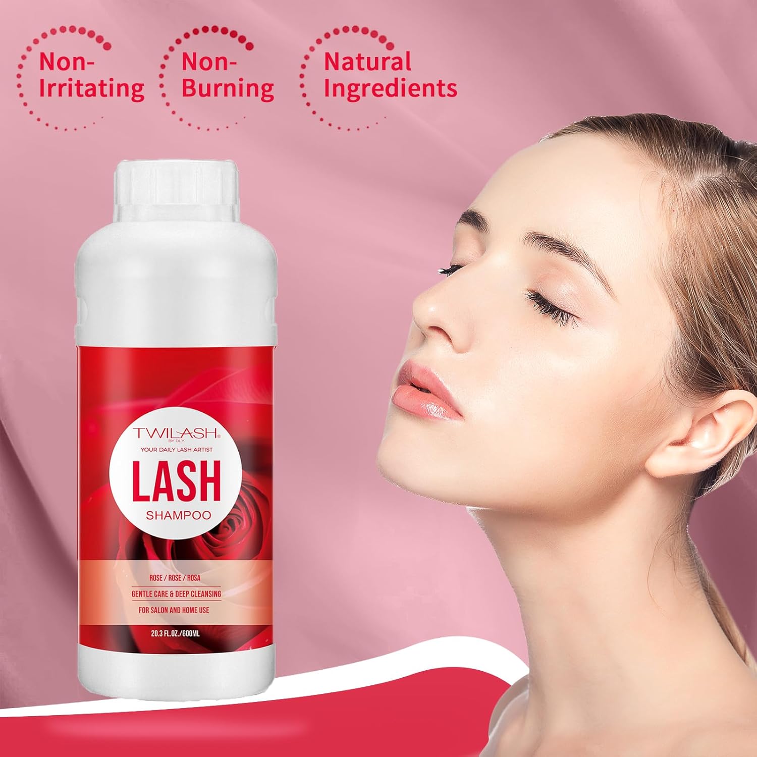 Lash Shampoo Bulk, Eyelash Cleanser for Extensions 1 Liters, Safe Makeup Remover, Non-irritating or Burning Formula Eyelid Foaming Cleanser for Professional Salon and Home Use (Rose-1L)-GlimoraGlow