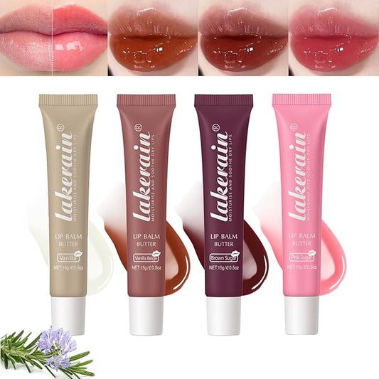 Hydrating Lip Gloss, High Shine Glass Finish Plumping Lip Gloss Moisturizing Lip Oil Shiny Jelly Liquid Lipstick Therapy Lip Moisturizer (4 Colors Set)-GlimoraGlow