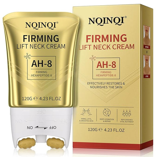 AH-8 Firming Neck Cream with Roller - Neck and Chest Firming Cream to Lift, Tighten & Smooth Sagging Skin, Reduce Wrinkles & Hydrate for Youthful Neck, 4.23 Fl Oz-GlimoraGlow