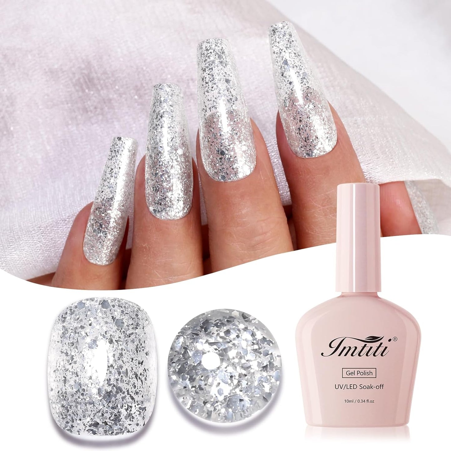Imtiti Glitter Gel Nail Polish, Silver Glitter Gel Polish Diamond Shimmer Sparkle Soak Off UV LED Autumn Winter Manicure 10ML-GlimoraGlow