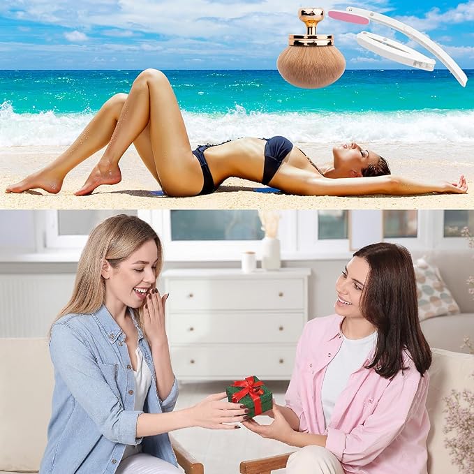 Self Tanner Brushes- Extra Large Body Makeup Brush & Back Lotion Applicator, 2 Pcs, Body, Leg and Face Kabuki Brush, Back Applicator for Self Tan, Sunscreen, Lotion, Makeup, Blend & Blur (Rose Gold)-GlimoraGlow