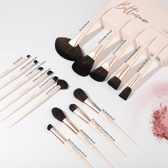 Docolor Makeup Brushes Set Professional 30Pcs Makeup Brushes Premium Synthetic Powder Kabuki Foundation Contour Blush Concealer Eye Shadow Blending Eyeliner Crease Eyebrow Make Up Brush Kit - Beige-GlimoraGlow