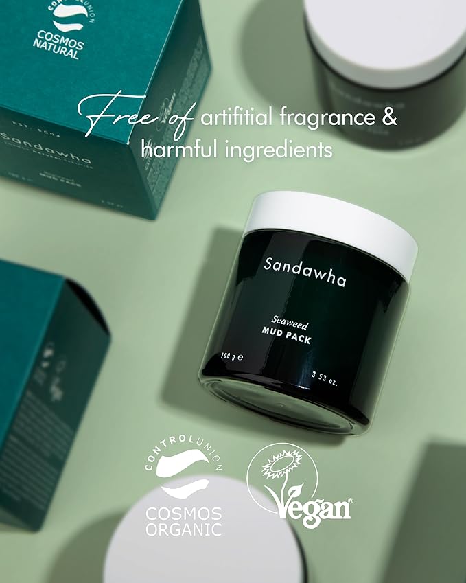 SKINCURE Vegan Seaweed Mud Mask, Korean skincare Blackhead Remover Clay Mask for Pore Cleansing with Kaolin & Bentonite, Oil Control & Gentle Exfoliation, 3.5oz-GlimoraGlow