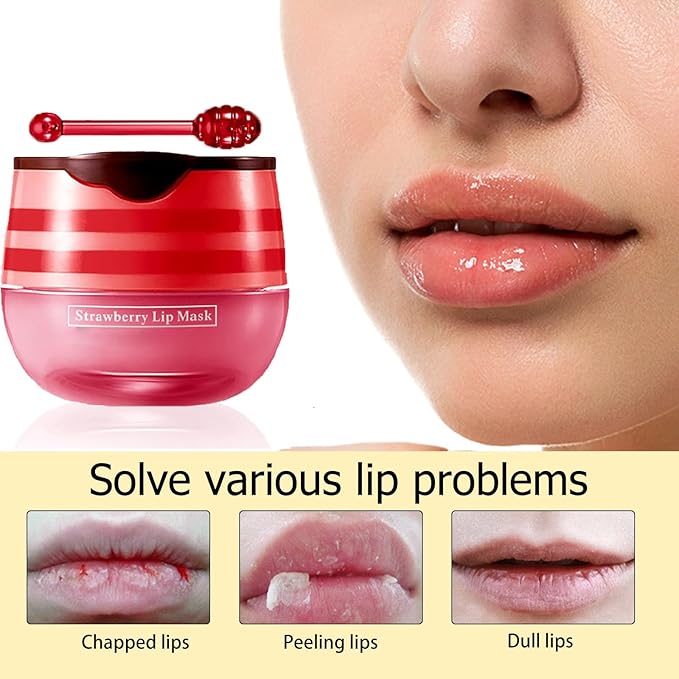 2 Pcs Lip Balm Honey Pot, Honey & Strawberry Moisturizing Lip Mask Reduces Lip Lines, Prevention Dry and Cracked Lip Scrubs Exfoliator. (Honey & Strawberry)-GlimoraGlow