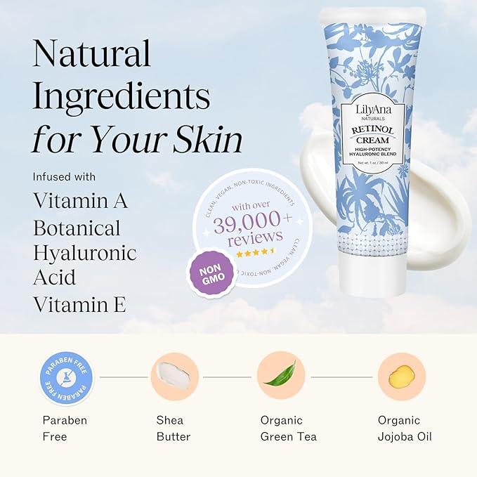 LilyAna Naturals Anti Aging Retinol Face Cream for Women – Wrinkle & Neck Cream for Firming, Retinol Moisturizer for Face with Hyaluronic Acid, Hydrating Night Cream for Fine Lines, Collagen Boost-GlimoraGlow