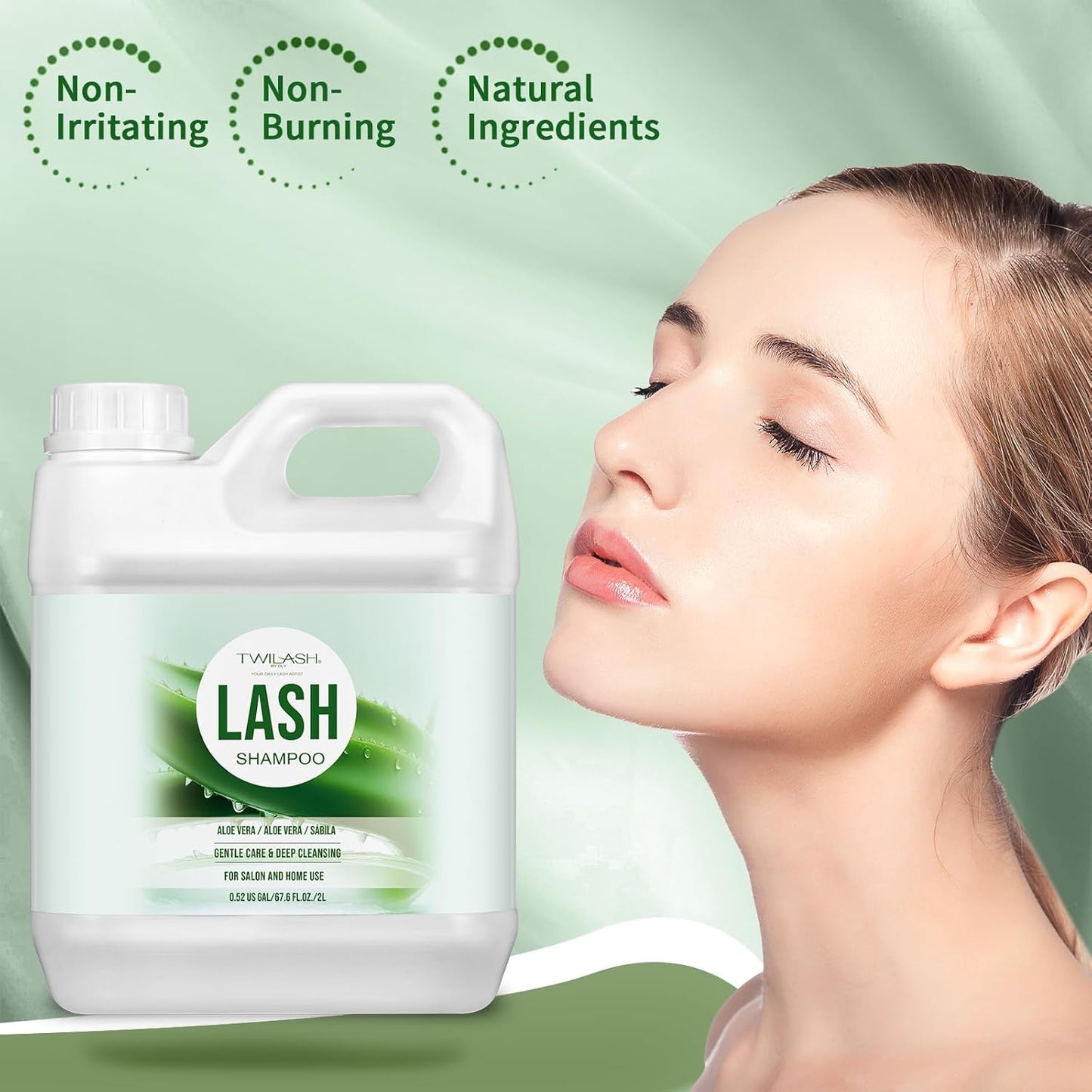 Lash Shampoo Bulk, Eyelash Cleanser for Extensions 2 Liters, Non-irritating or Burning Eyelid Foaming Cleanser for Professional Salon and Home Use (Aloe Vera-2L)-GlimoraGlow