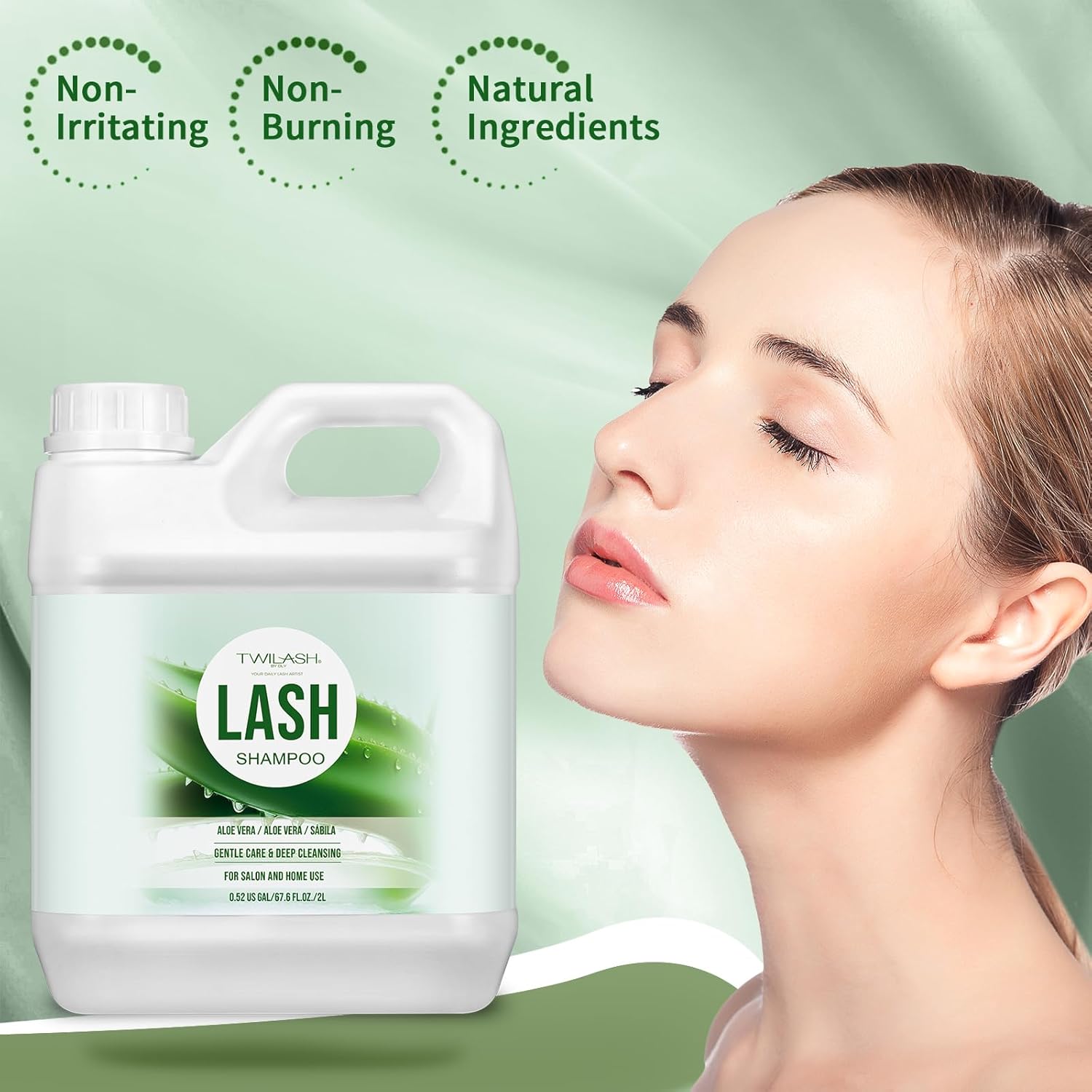 Lash Shampoo Bulk, Eyelash Cleanser for Extensions 2 Liters, Non-irritating or Burning Eyelid Foaming Cleanser for Professional Salon and Home Use (Aloe Vera-2L)-GlimoraGlow