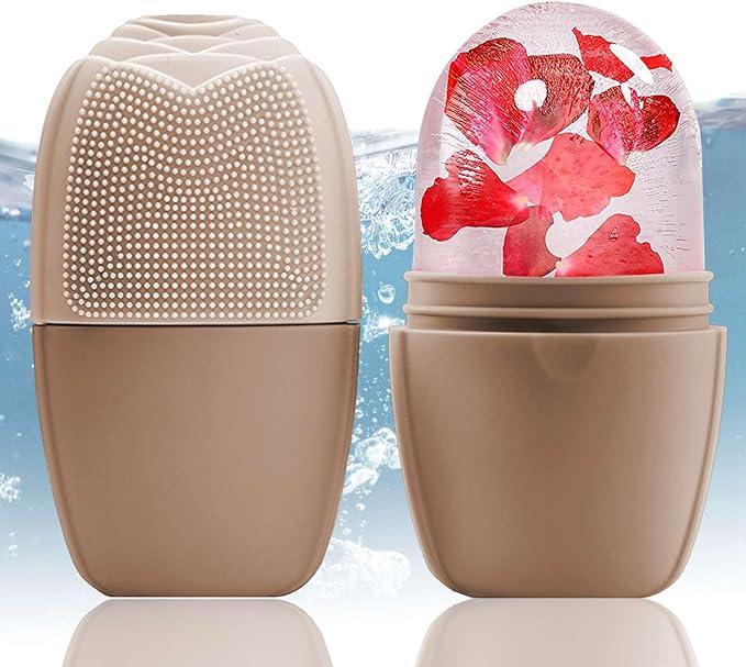 XHJRI Ice Face Roller Massager,Ice Cube Roller for Face, Eyes and Neck Naturally Conditioning and Skin Care,De-Puff Eye Bags,Reduce Migraine Pain,Reusable Massage Silicone Ice Mold (New Coffee)-GlimoraGlow