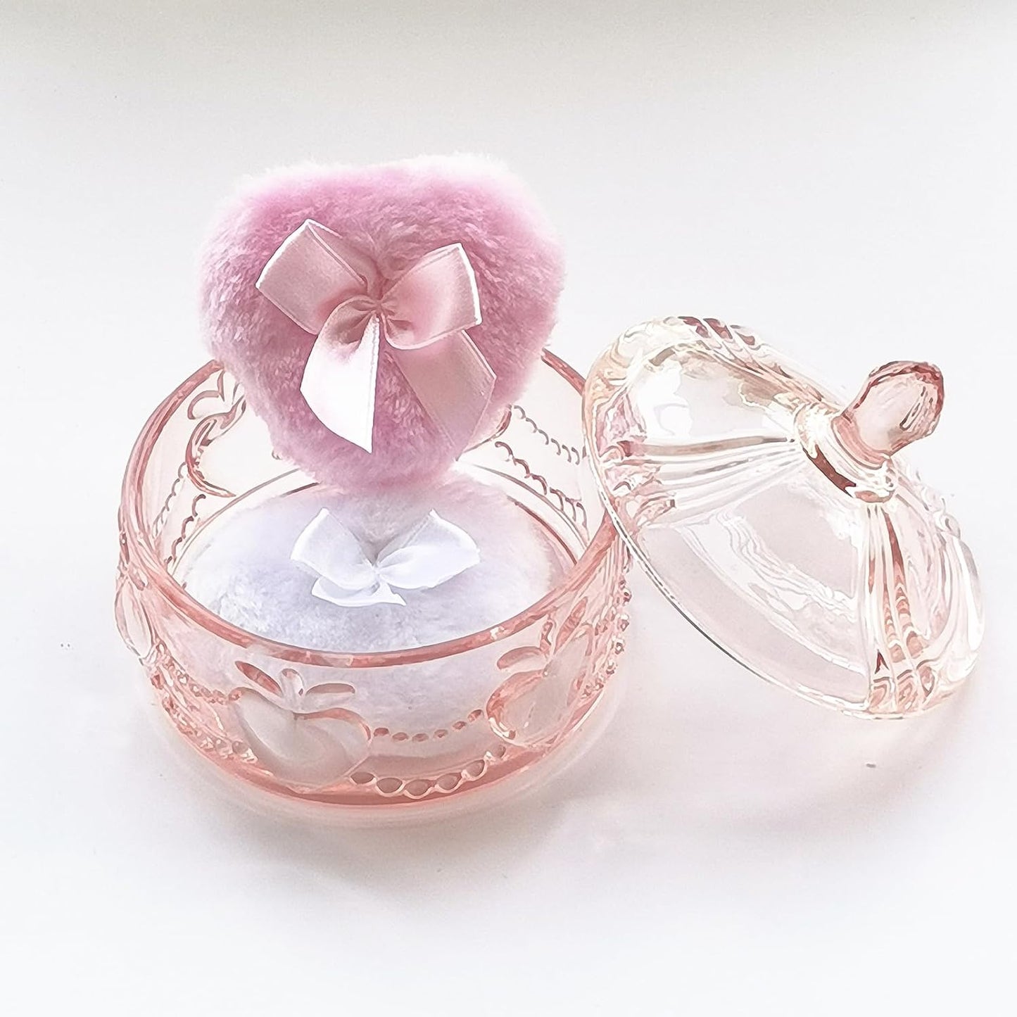 Body Powder Puff and Container - Glass Dusting Powder Container with 2 Soft Puffs Vintage Powder Puff Case for Women & Girls (3.93x3.93x4.13 H in) - GRB017-Pink-GlimoraGlow