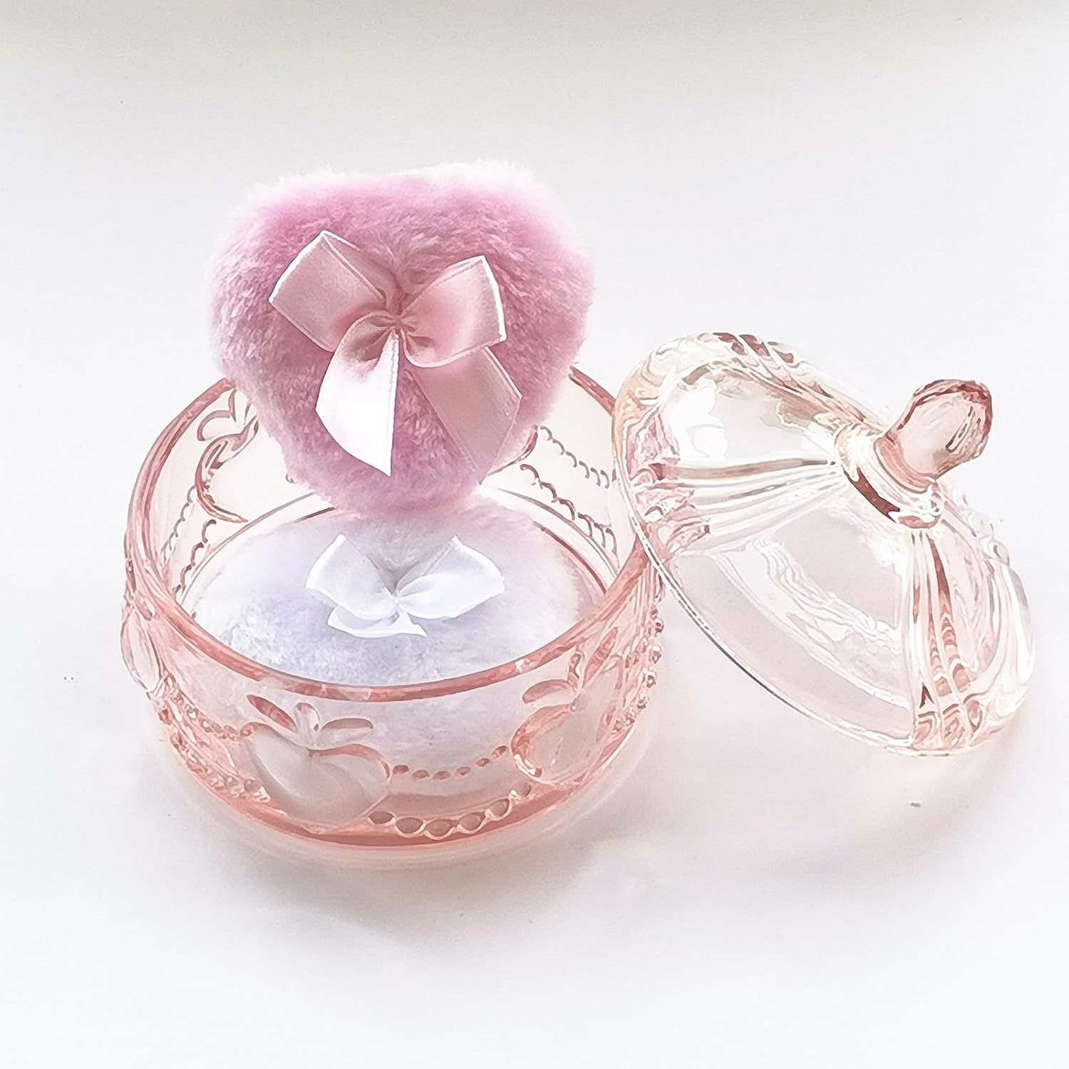 Body Powder Puff and Container - Glass Dusting Powder Container with 2 Soft Puffs Vintage Powder Puff Case for Women & Girls (3.93x3.93x4.13 H in) - GRB017-Pink-GlimoraGlow