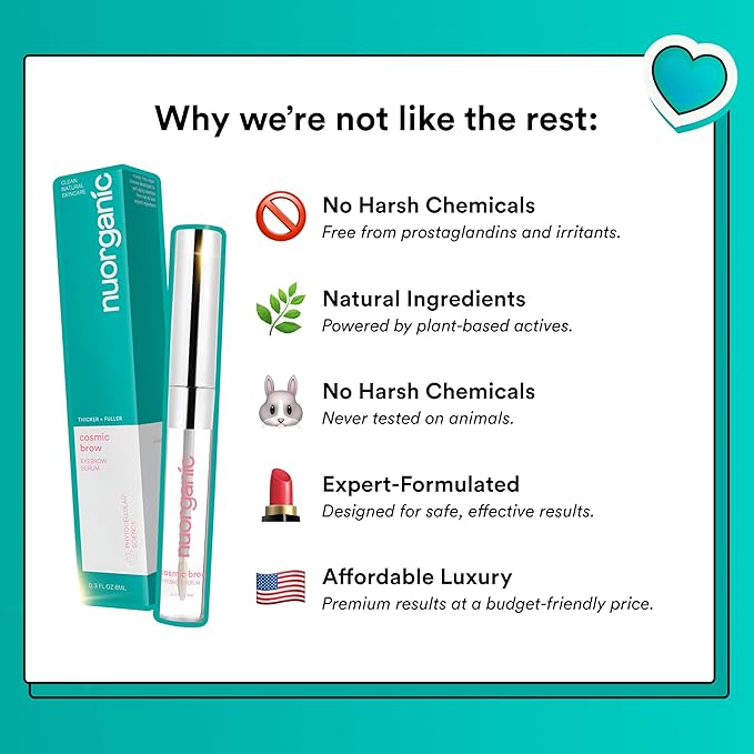 nuorganic 'Cosmic Brow' Eyebrow Serum for Growth | Natural Eye Brow Serum for Thicker, Longer, More Defined Brows | 4 Months Supply XL Size | Cruelty Free, Made in USA-GlimoraGlow