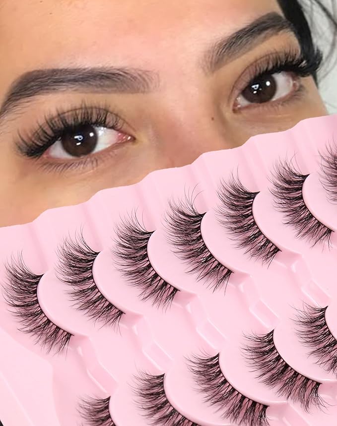 Eyelashes Natural Look Strip Lashes Wispy Natural Mink Lashes Volume Lash Fluffy Fake Eyelashes C Curl False Lashes Thick Eyelashes 7 Pairs-GlimoraGlow