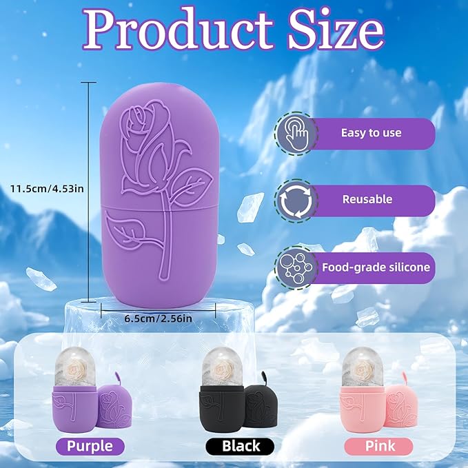 Ice Face Roller Massager for Face, Reusable Silicone Ice Cube Mold, Facial Beauty Ice Roller, Reduce Puffiness and Dark Circles, Minimize Pores & Improve Skin Texture (Pink)-GlimoraGlow