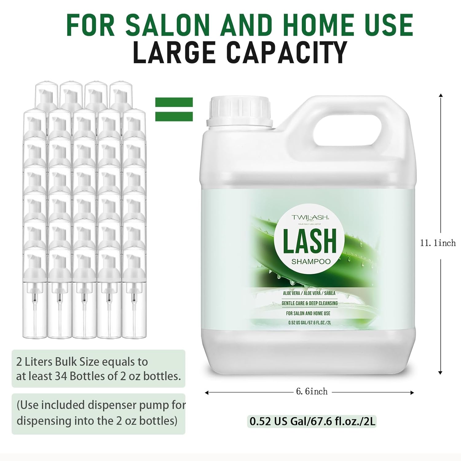 Lash Shampoo Bulk, Eyelash Cleanser for Extensions 2 Liters, Non-irritating or Burning Eyelid Foaming Cleanser for Professional Salon and Home Use (Aloe Vera-2L)-GlimoraGlow