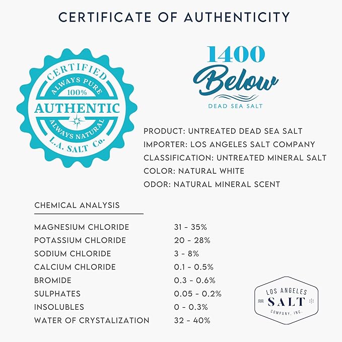 1400 Below 5 Lbs Jar Dead Sea Salt, Fine Grain - Foot and Spa Bath Soak, Exfoliating Body Scrub, 100% Pure and Mineral-Rich, Highest Mineral Content – Natural Muscle Tension Relief-GlimoraGlow