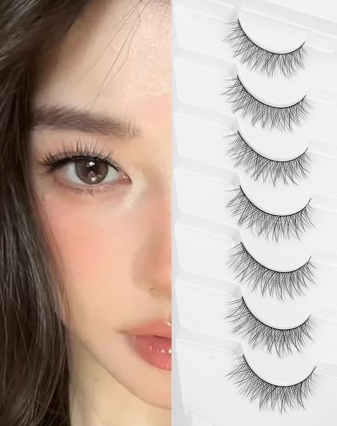 Asian Lashes Natural Wispy Everyday Flared Small Eyelashes Natural Look False Eye Lash korean Fluffy False Eyelash 7 Pairs D33-GlimoraGlow