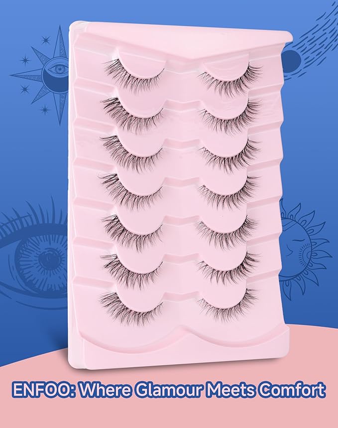 Short Cat Eye Lashes Clear Band False Eyelashes Wispy Natural Look Flared Strip Eyelash Soft Fluffy Lashe Pack 7 Pairs SF-10-GlimoraGlow