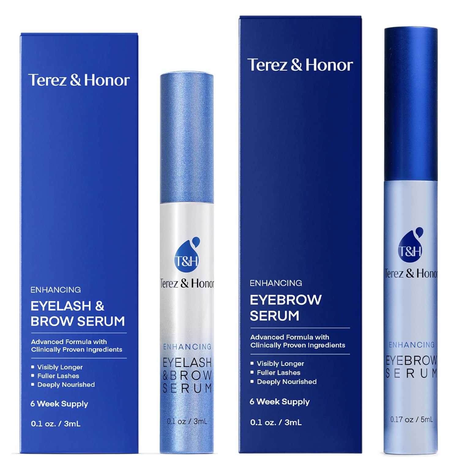 Natural Eyelash Serum with Eyebrow Serum Set - Boost Eyelash Growth Enhancer for Longer, Thicker, Fuller-Looking Lashes and Brows - Gentle & Effective Formular [3 mL + 5mL]-GlimoraGlow