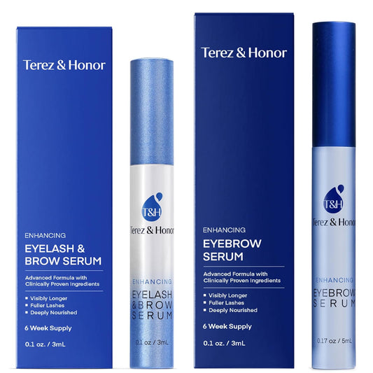 Natural Eyelash Serum with Eyebrow Serum Set - Boost Eyelash Growth Enhancer for Longer, Thicker, Fuller-Looking Lashes and Brows - Gentle & Effective Formular [3 mL + 5mL]-GlimoraGlow