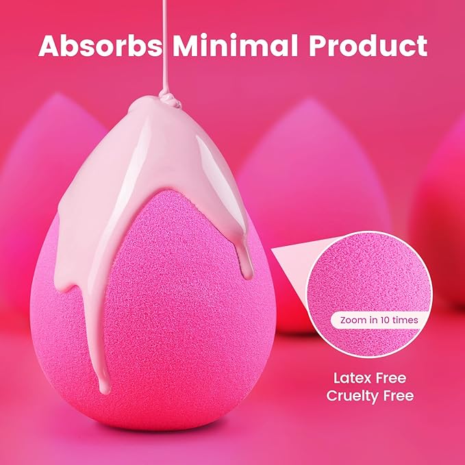 BEAKEY 5 Pcs Makeup Sponges, Latex-Free Beauty Sponge for Flawless Liquid, Cream, and Powder Application, Rose Pink Sponges-GlimoraGlow