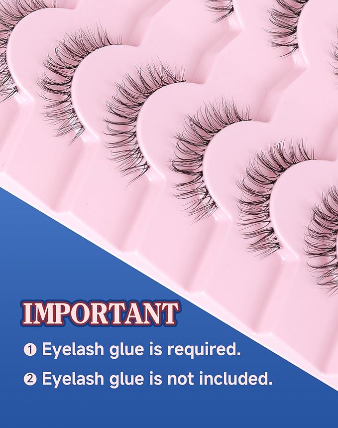 Short Lashes Natural Look Everyday Wispy False Eyelashes Clear Band Strip Eyelash Soft Lashes Fluffy Pack 7 Pairs SF-01-GlimoraGlow