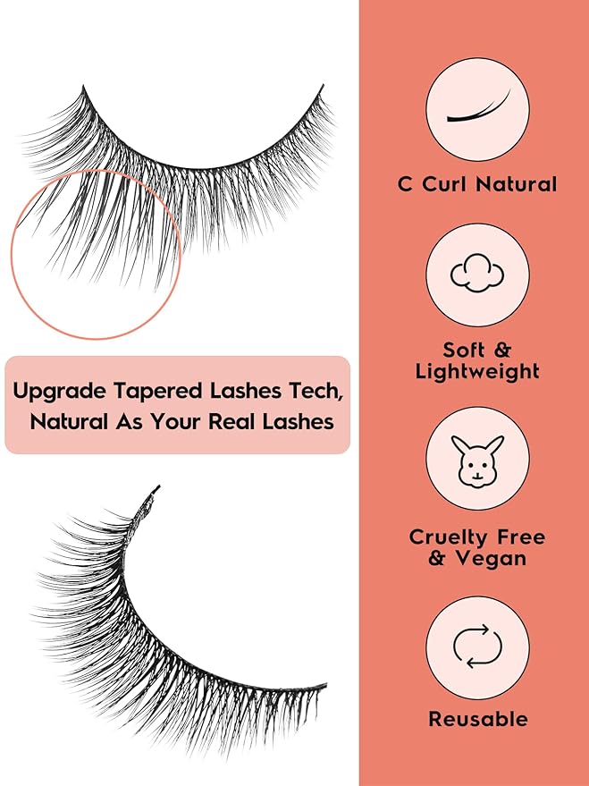 Natural Lashes 7MM Extra Short Eyelashes Natural Cat Eye Lashes 10 Pair False Eyelashes Wispy Eye Lashes Pack C Curl Strip Lashes 3D Volume Short Lashes Siligli Eyelashes-GlimoraGlow