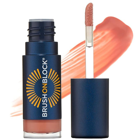 Brush On Block Sun Shine Protective Lip Oil SPF 30, Mineral Protection from UVA/UVB & Blue Light, Hydrating, Cruelty-Free, Gluten-Free, & Vegan, Coral-GlimoraGlow
