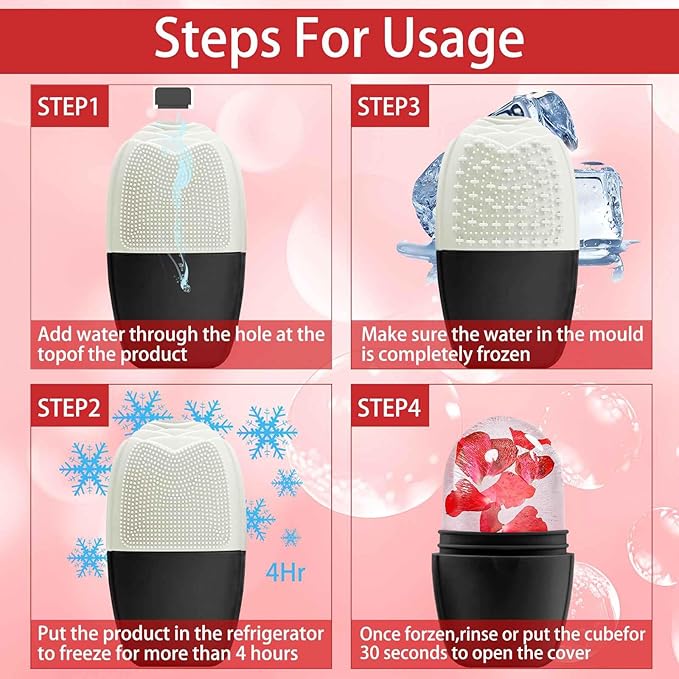 XHJRI Ice Face Roller Massager,Ice Cube Roller for Face, Eyes and Neck Naturally Conditioning and Skin Care,De-Puff Eye Bags,Reduce Migraine Pain,Reusable Massage Silicone Ice Mold (New Black White)-GlimoraGlow