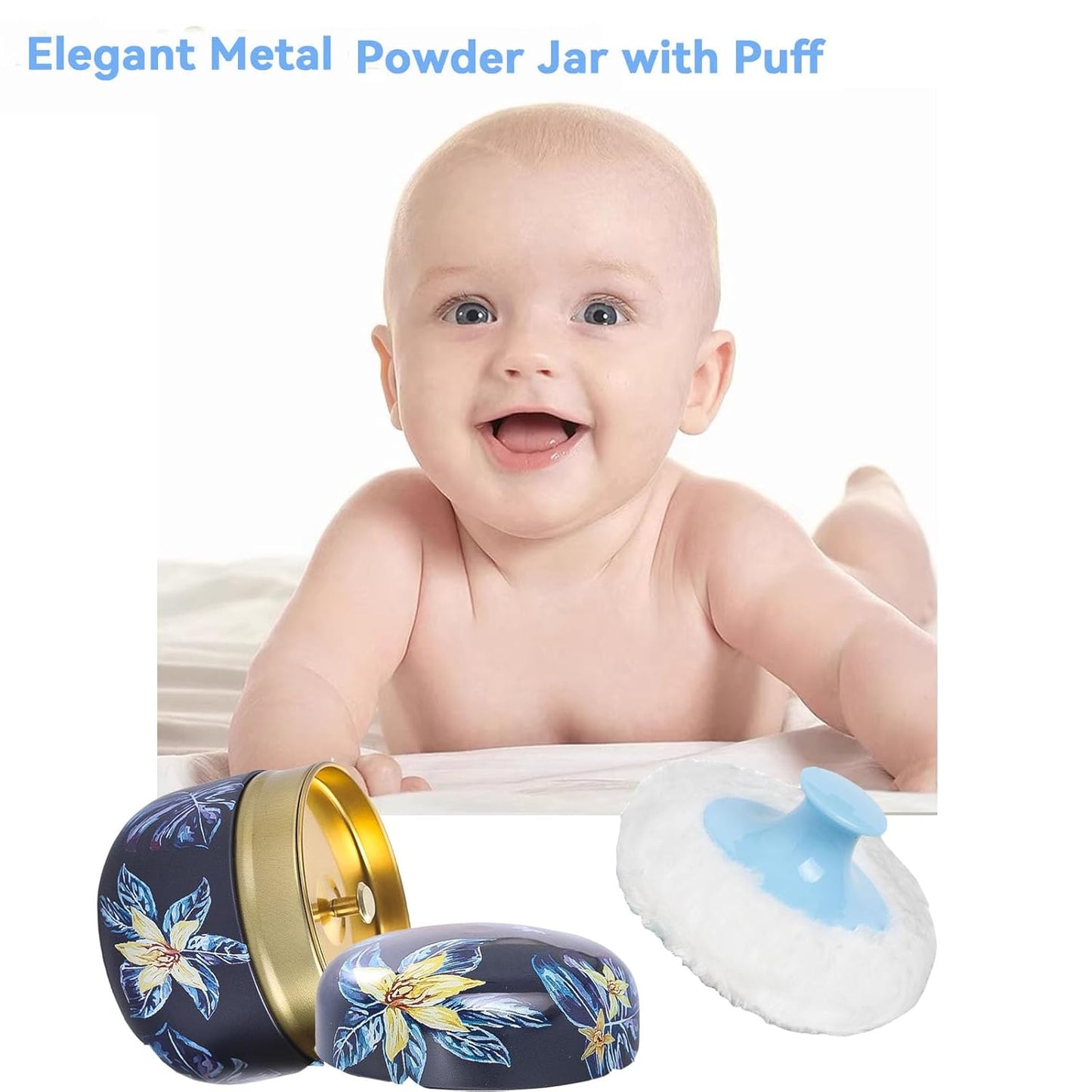 Body Powder Puff and Container, 3.35" Portable Dusting Powder Container with Soft Puff Loose Powder Case Box Jar with Lids for Baby Women Home and Travel Use-GlimoraGlow