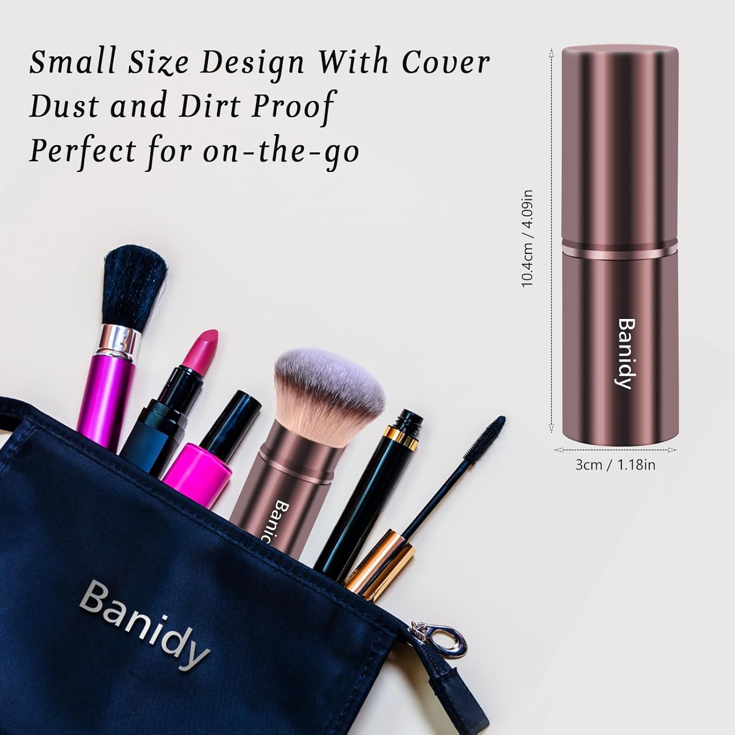 Makeup Brush Kabuki Face Brushes Retractable Travel Blush Brush Portable Flawless for Foundation, Powder Blush, Bronzer, Buffing, Liquid, Cream, Cruelty Free with Cover(Round-Head)-GlimoraGlow