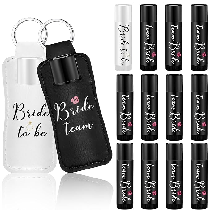 24 Pack Bachelorette Party Favor Lip Balm Set Team Bride Lip balm with Lipstick Holder Keychain Bride to be Lip balm Bridal Shower Proposal Gifts for Wedding Party Favors(White, Black)-GlimoraGlow