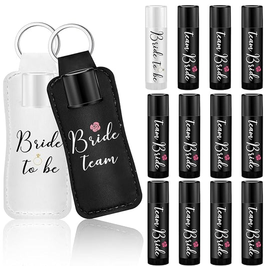 24 Pack Bachelorette Party Favor Lip Balm Set Team Bride Lip balm with Lipstick Holder Keychain Bride to be Lip balm Bridal Shower Proposal Gifts for Wedding Party Favors(White, Black)-GlimoraGlow