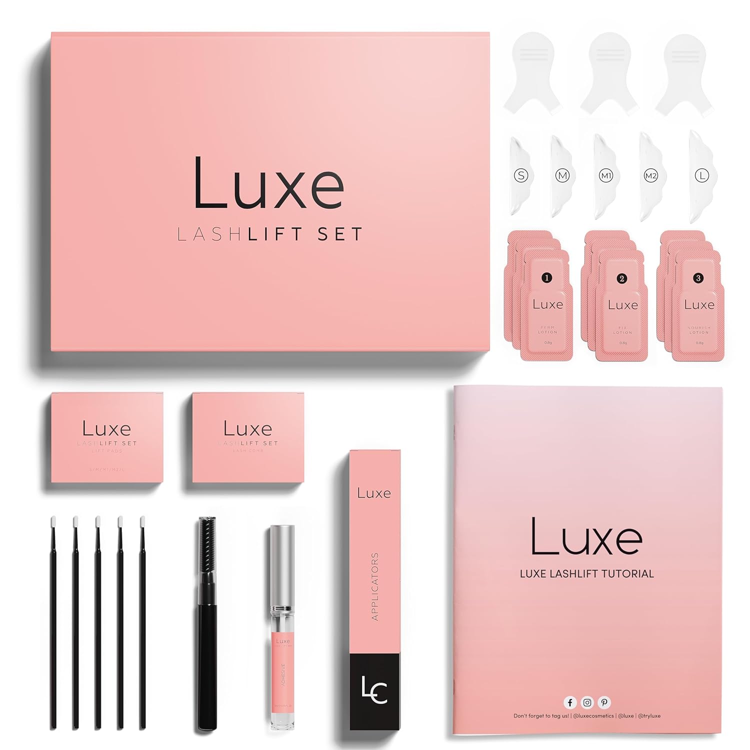 Luxe Cosmetics - Lash Lift Kit - Complete Set for Eyelash Lifting - New Pro Version - Easy to Apply and Long Lasting Finish - Professional Results up to 8 Weeks from Home- Includes 3 Applications-GlimoraGlow