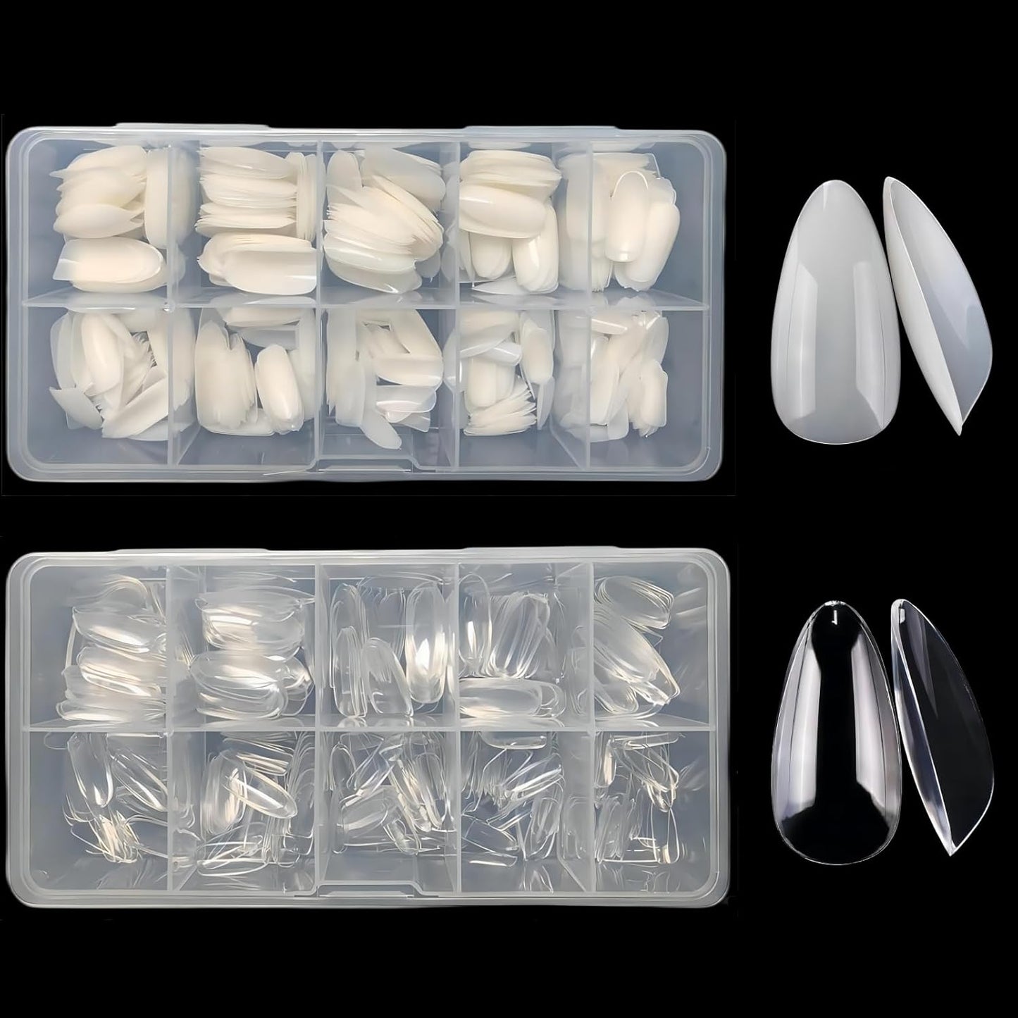 1000PCS Short Almond Nail Tips - Acrylic Nails Tips, ToouYoun 10 Sizes Soft Gel Full Cover Nail Tips with Box for Nail Art Salons and Home DIY-GlimoraGlow