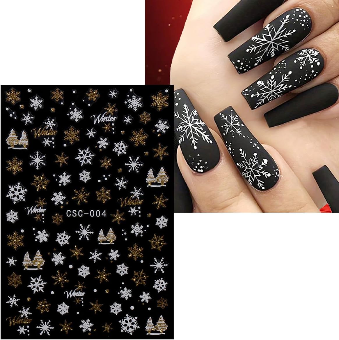 JMEOWIO 8 Sheets Christmas Glitter Nail Art Stickers Decals Self-Adhesive Snowflake Winter Holiday Cute Nail Supplies Nail Art Design Decoration Accessories-GlimoraGlow