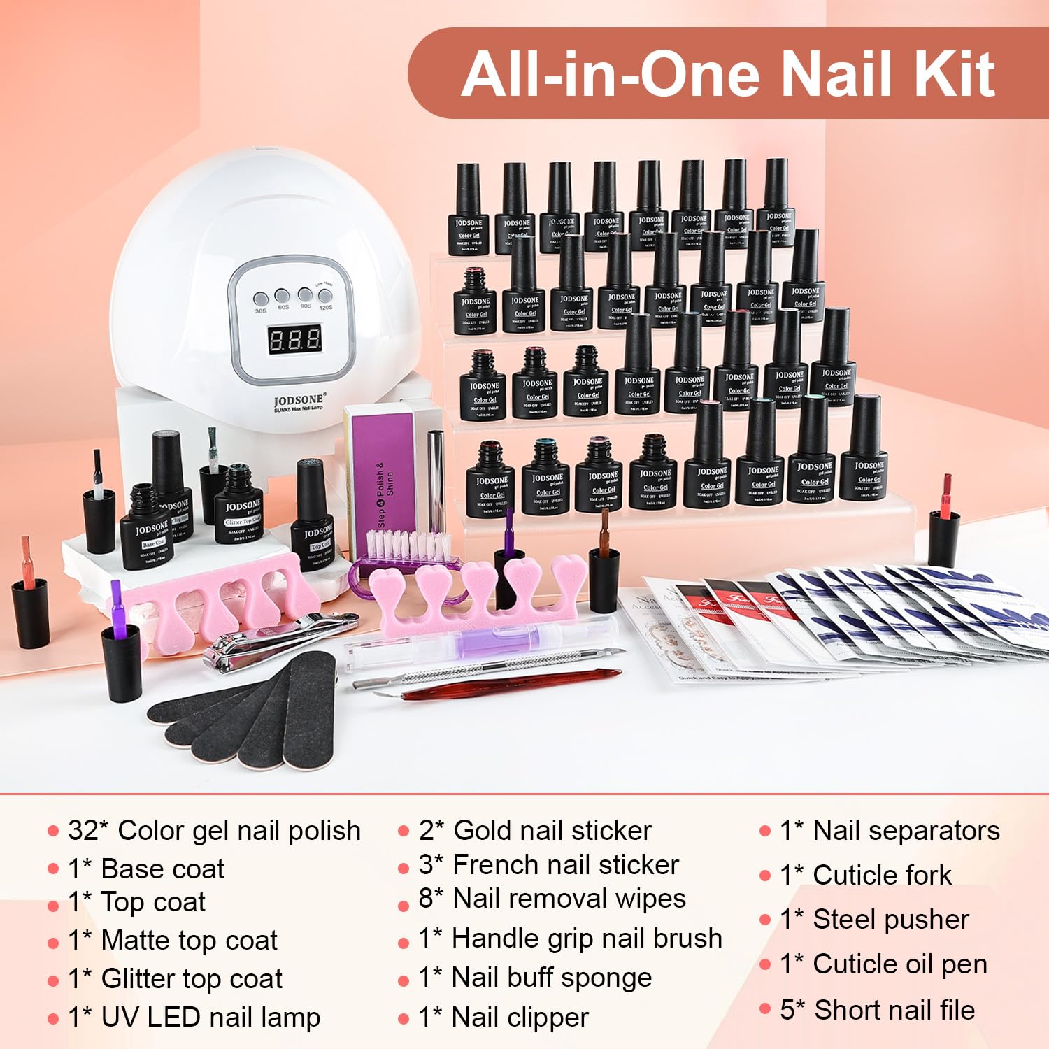 JODSONE 36 Pieces Easy to Apply Gel Nail Polish Kit with U V Light Base Coat Top Matte Glitter Gel Polish for Salon and Home Use-GlimoraGlow