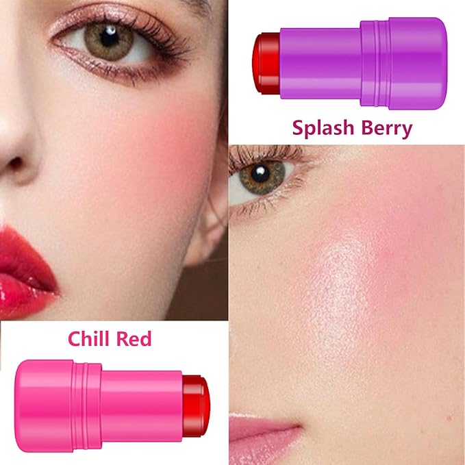 2 Pcs Milk Jelly Blush,Jelly Tint Blush Stick Sheer Lip & Cheek Stain Milk Cooling Water Jelly Tint Long Lasting Face Blushes, Lip Gloss Cheek Solid Moisturizer Stick (03#+04#)-GlimoraGlow