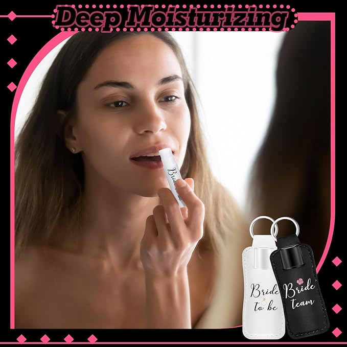 24 Pack Bachelorette Party Favor Lip Balm Set Team Bride Lip balm with Lipstick Holder Keychain Bride to be Lip balm Bridal Shower Proposal Gifts for Wedding Party Favors(White, Black)-GlimoraGlow
