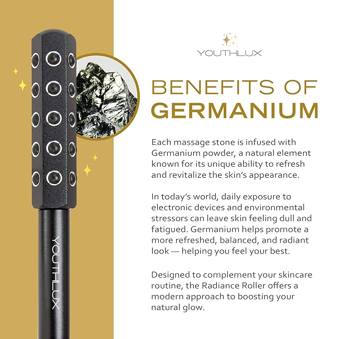 Radiance Roller – Germanium Stone Facial Massage Tool for Lifting, Sculpting, De-Puffing, Glow Boost, Energizing & Cooling Effect (Black)-GlimoraGlow