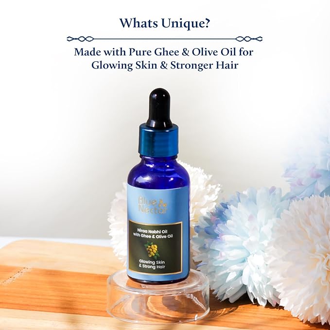 Blue Nectar Ayurveda Navel Oil with Ghee & Olive for Belly Oiling | Natural Belly Button (Nabhi) Oil for Radiant Skin & Deep Hydration (22 Herbs, 0.33Fl Oz)-GlimoraGlow