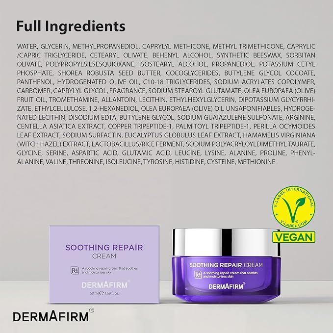 Dermafirm Soothing Repair Hydrating Face Cream R4 | Daily Face Moisturizer Facial Lotion with Eucalyptus, Peptide and Collagen | Gentle for All Skin Types No Animal Trials No Paraben 1.69 fl oz-GlimoraGlow