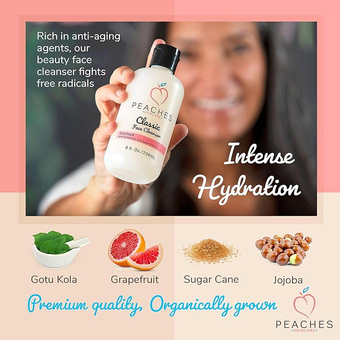 Hydrating Facial Cleanser – Gentle Daily Face Wash with Grapefruit, Sugar Cane, and Gotu Kola – Lightly Exfoliating Vegan Formula for All Skin Types – Classic Cleanser (8 oz)-GlimoraGlow