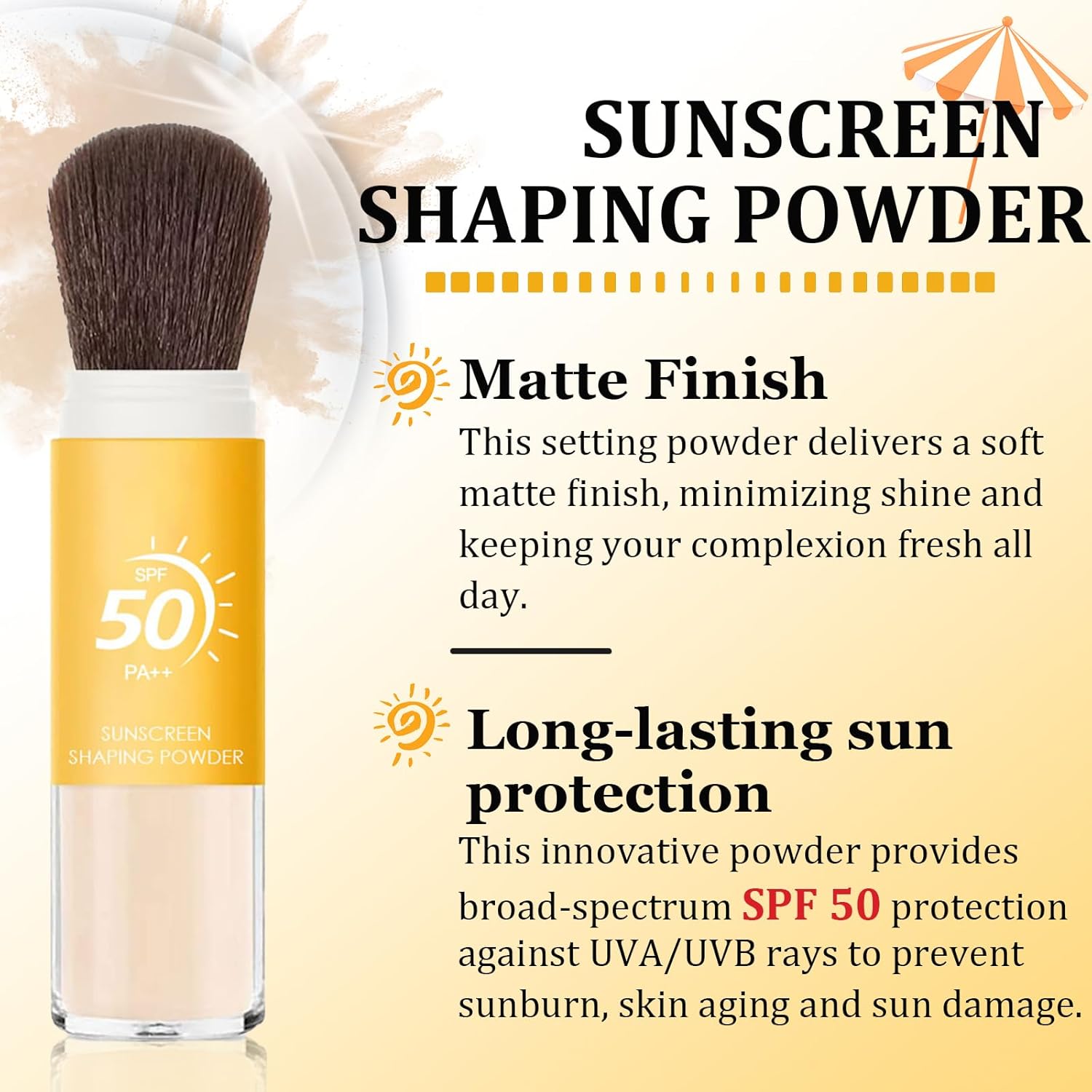 Mineral Sunscreen Setting Powder SPF 50, Sunscreen Powder for Face & Scalp, TranslucentSunscreenPowder with Brush, Oil Control Natural Matte Finish LoosePowder, Lasting Lightweight Breathable-GlimoraGlow