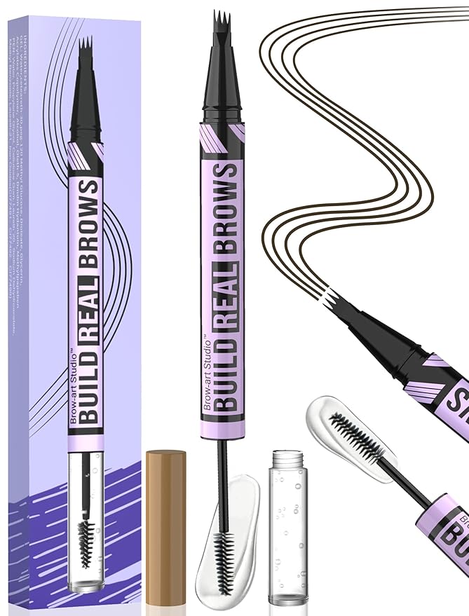 iMethod Eyebrow Pen and Eyebrow Gel - Eyebrow Pencils for Women with 4-Fork-Tip & Brow Gel Clear, Magical 2-in-1 Dual-Ended Brow Pen for Fuller-Looking Defined Brows, Stay All Day, Black Brown-GlimoraGlow