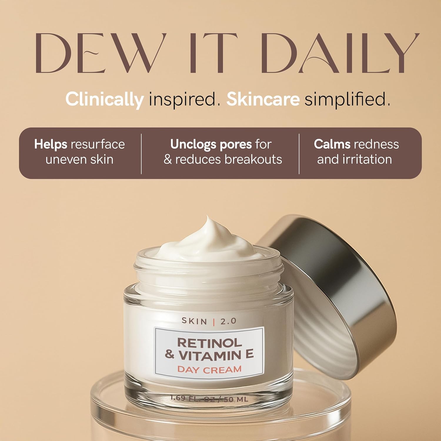 Retinol & Vitamin E Face Moisturizer - Dermatologist Tested, Hydrating, Restores Sun-Damaged Skin, Anti-Aging - Reduces Acne Scars, Clean Beauty, Cruelty-Free Korean Skincare - 1.69 Fl oz-GlimoraGlow