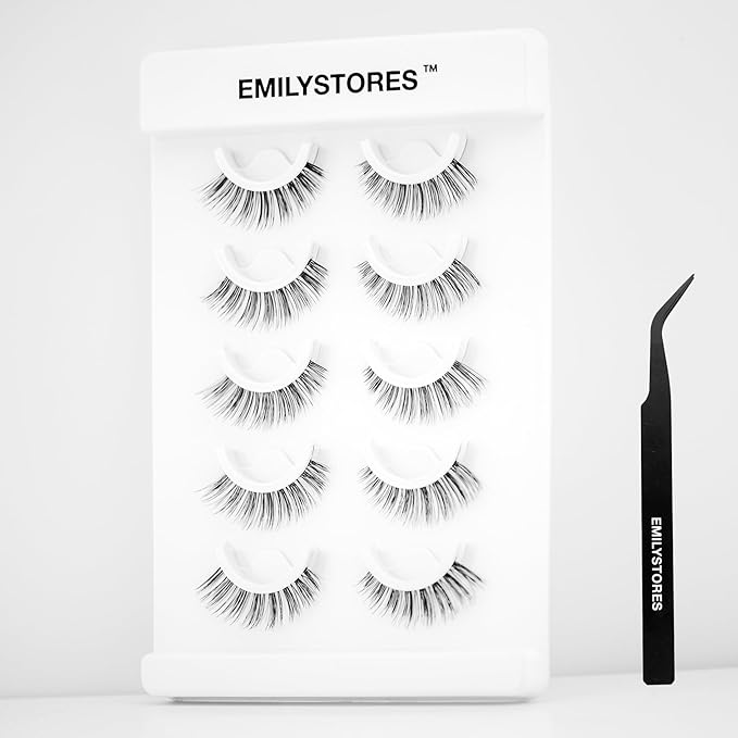 False Eyelashes, 5 Pairs Wispy Light Pre-Glued Self Adhesive Lashes with Applicator (Wispy)-GlimoraGlow