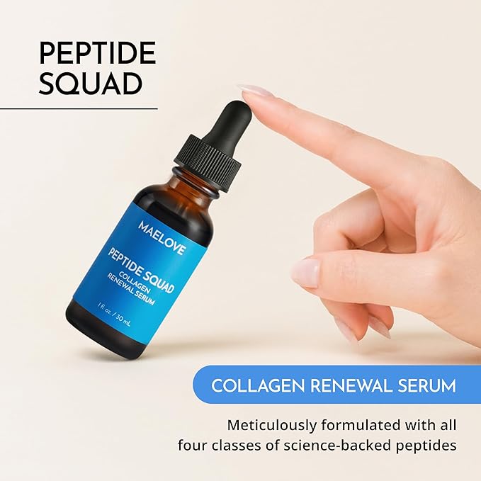 MAELOVE Peptide Squad Collagen Renewal Serum with Copper Peptides, Argireline, Matrixyl 3000 + Hyaluronic Acid and Niacinamide for Wrinkles, Fine Lines, and Skin Elasticity-GlimoraGlow
