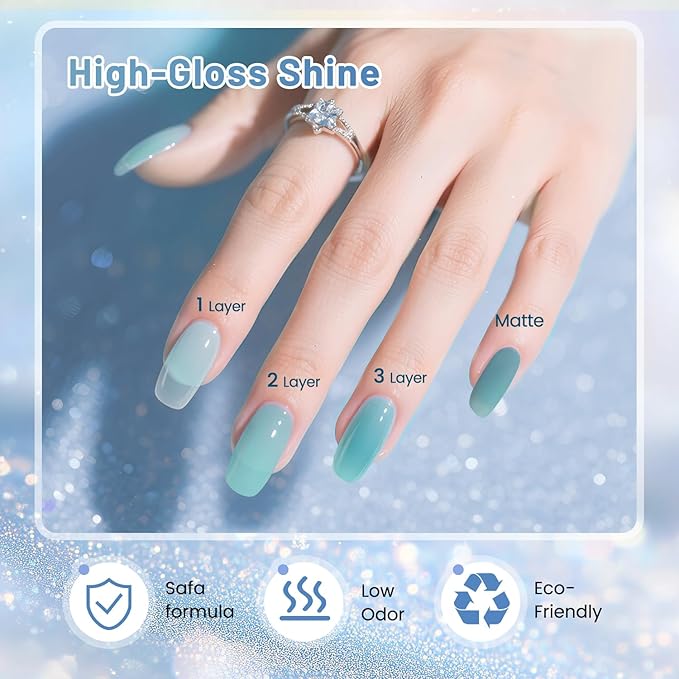 JODSONE 10ml 6 Colors Jelly Gel Nail Polish Set Ocean Blue Turquoise Gel Polish with Crystal Long Lasting All Seasons Need U V Lamp-GlimoraGlow