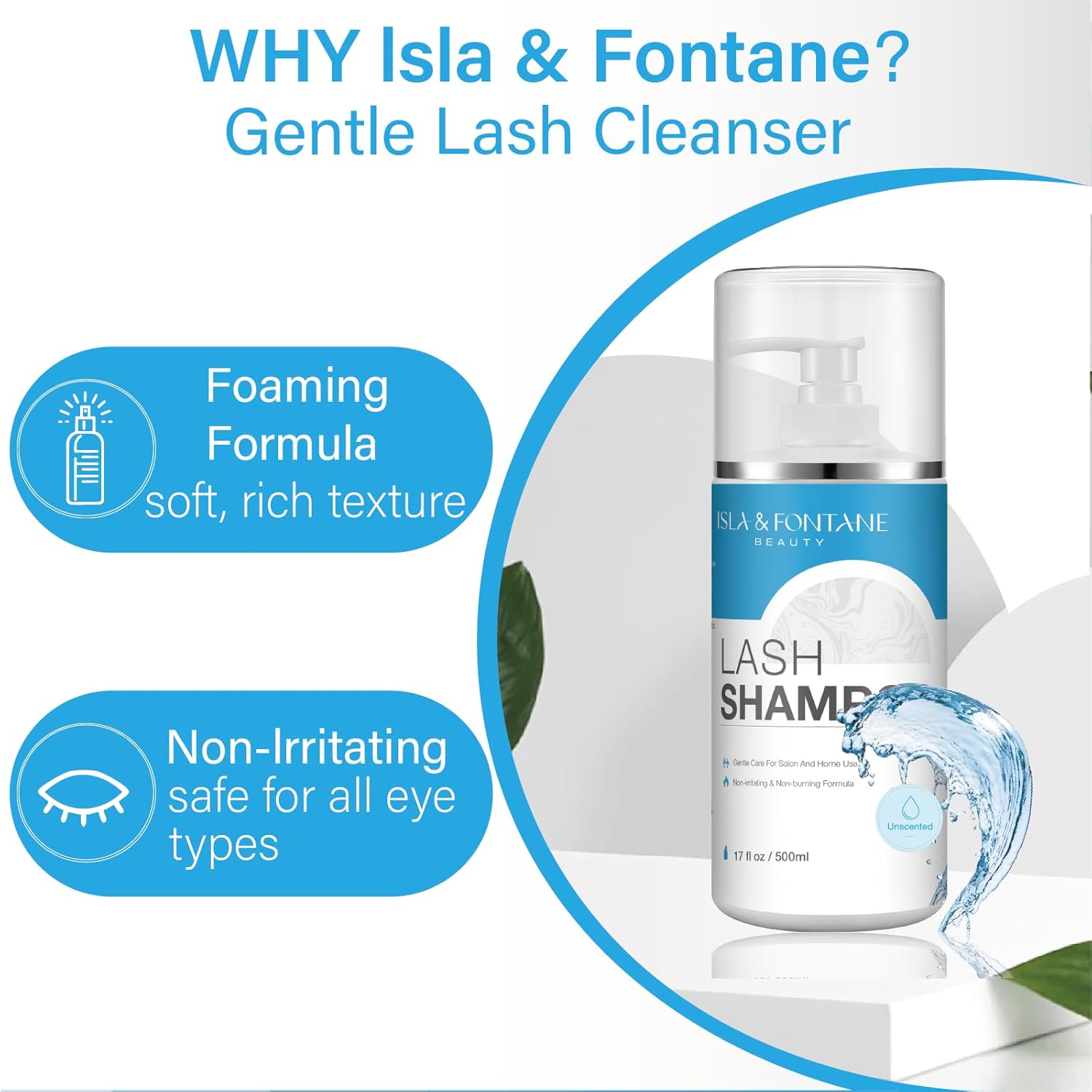 Isla & Fontane Lash Shampoo Bulk – Multi-Scent Series – 17 fl oz / 500ml | Gentle Eyelash Cleanser for Lash Extensions | Non-Irritating | Professional Lash Bath Foam For Salon And Home Use (Unscented)-GlimoraGlow
