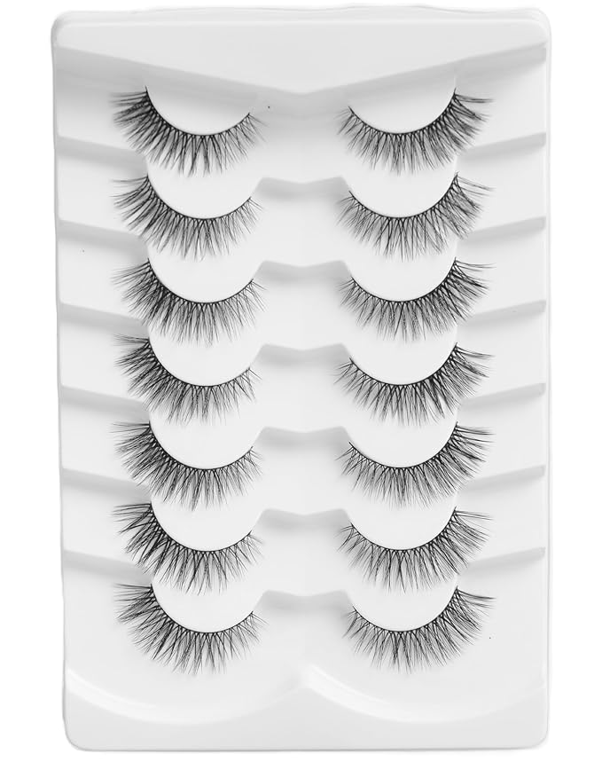 Cat Eye Lashes Wispy False Eyelashes Natural False Lashes Fox Eye Lashes Pack Demi Wispies Eyelashes Thick Mink Lashes Wispy Fake Lashes 7 Pairs-GlimoraGlow
